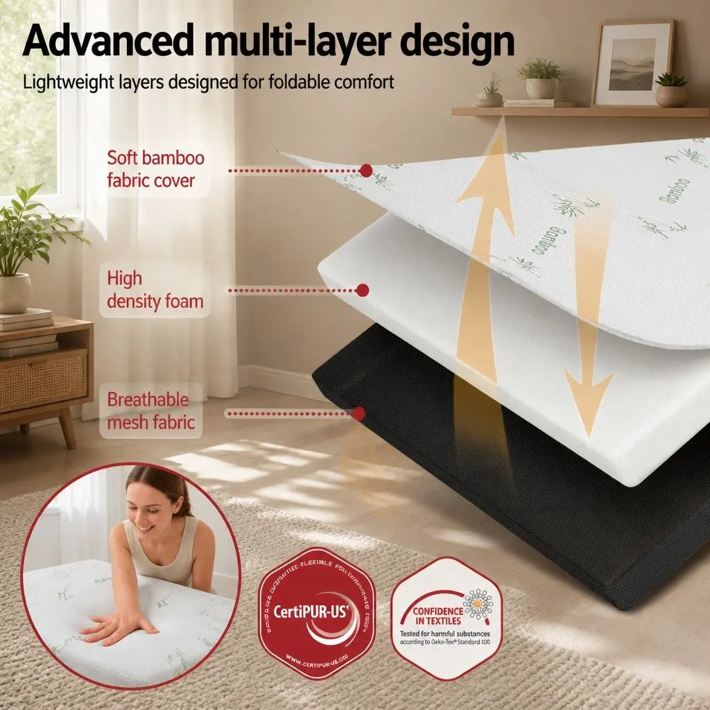 Foldable Foam Mattress Queen Size Folding Bamboo Double Bed Sofa Guest Bedding