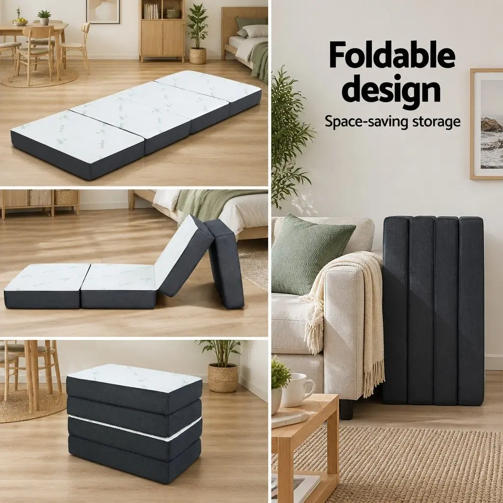 Foldable Foam Sofa Bed Mat Grey Single Convertible Couch Mattress