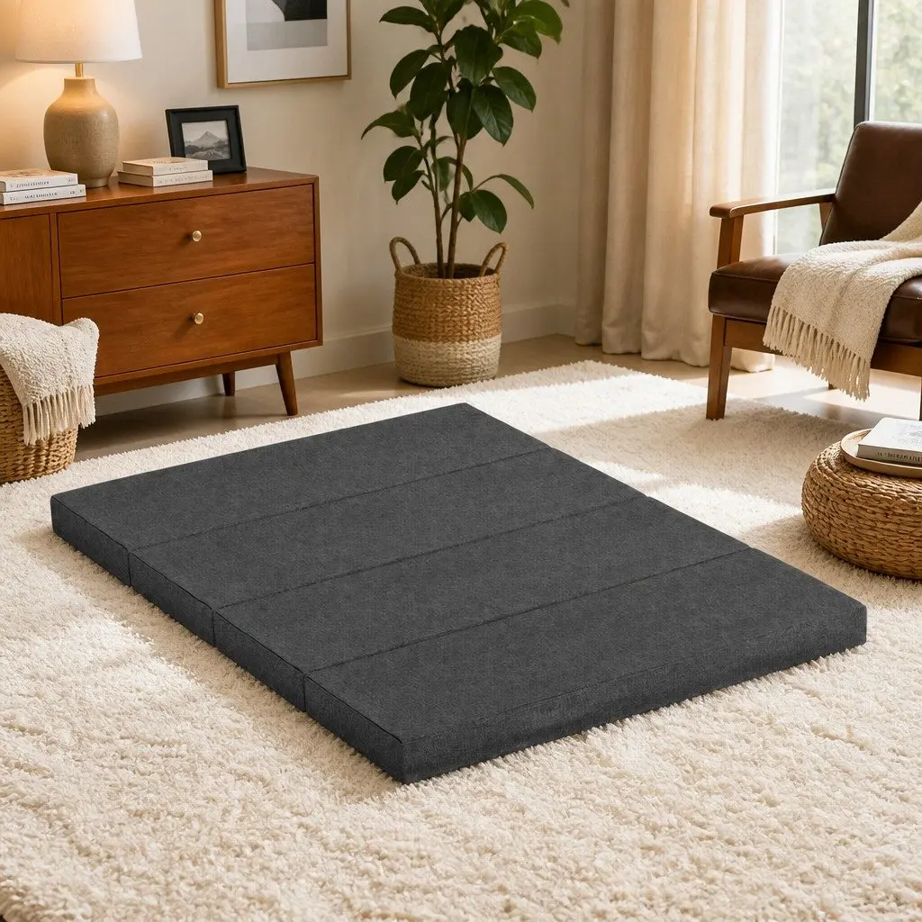 Foldable Foam Mattress Convertible Bed Chair Queen Size Grey High-Density Foam Polyester