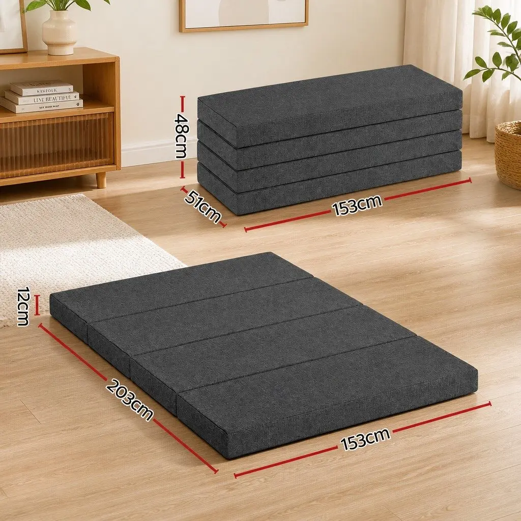 Foldable Foam Mattress Convertible Bed Chair Queen Size Grey High-Density Foam Polyester