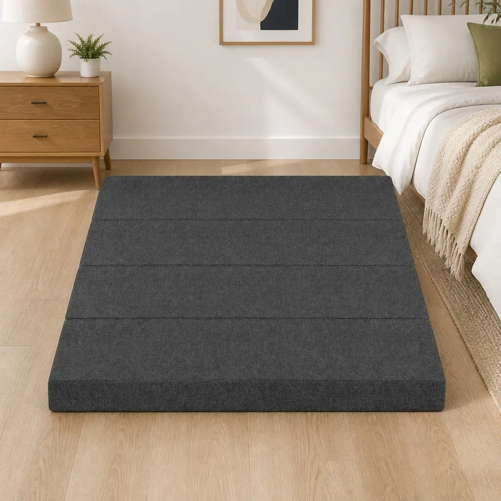 Foldable Foam Mattress Convertible Bed Chair Queen Size Grey High-Density Foam Polyester