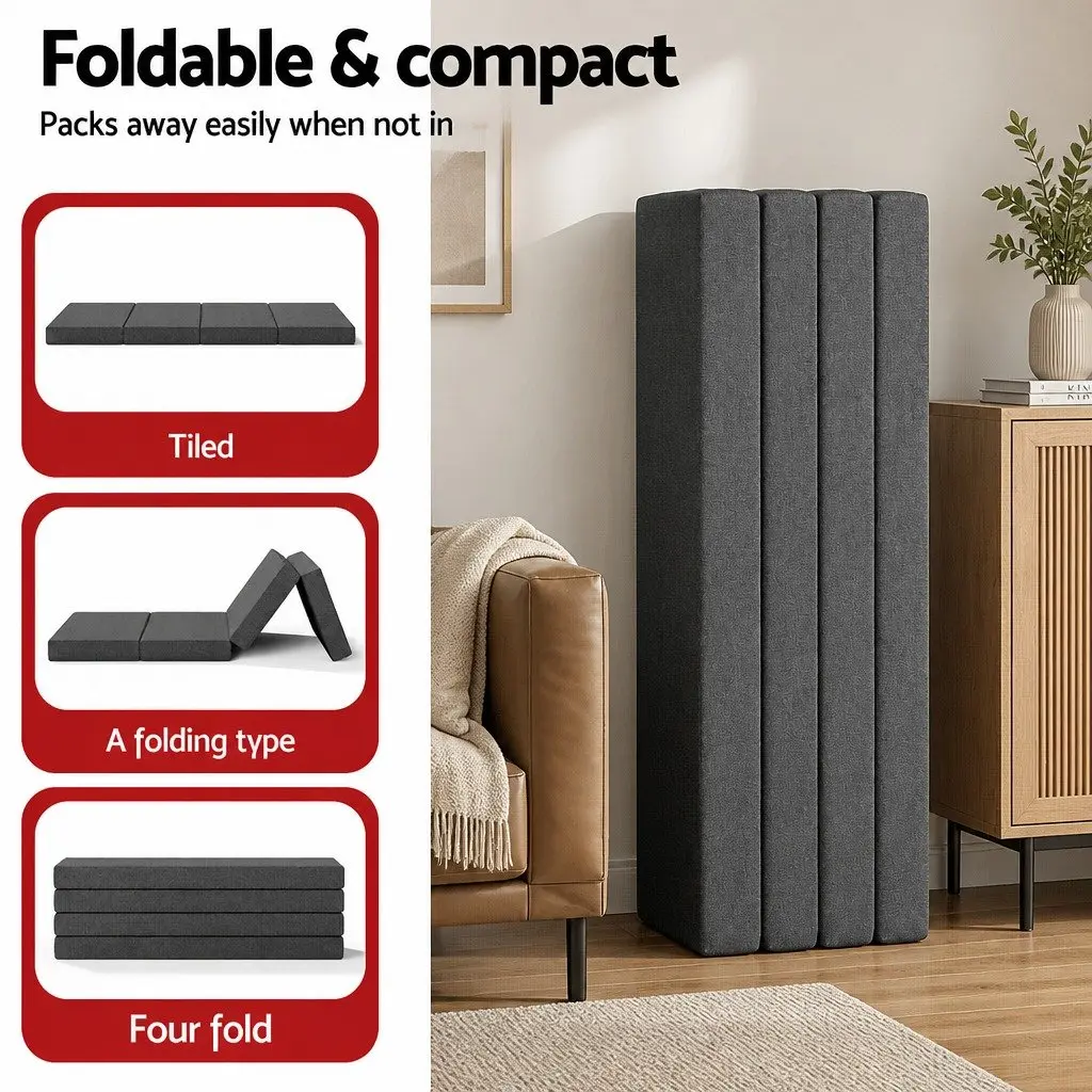 Foldable Foam Mattress Convertible Bed Chair Queen Size Grey High-Density Foam Polyester