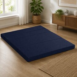 Versatile 4-Fold Foldable Foam Mattress Blue