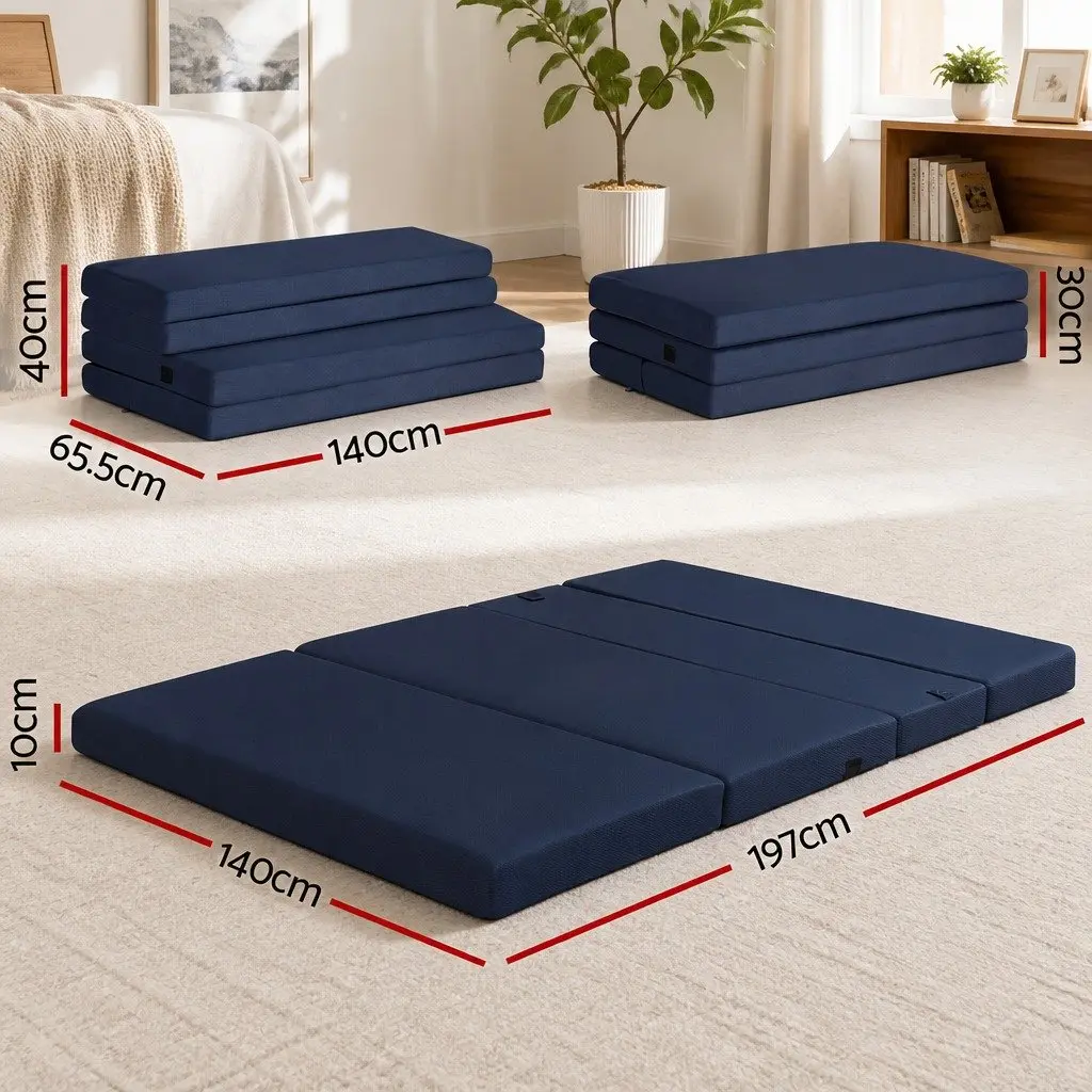 4-Fold Foldable Foam Mattress Blue