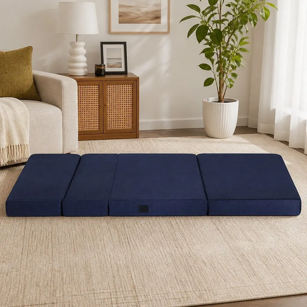 4-Fold Foldable Foam Mattress Blue