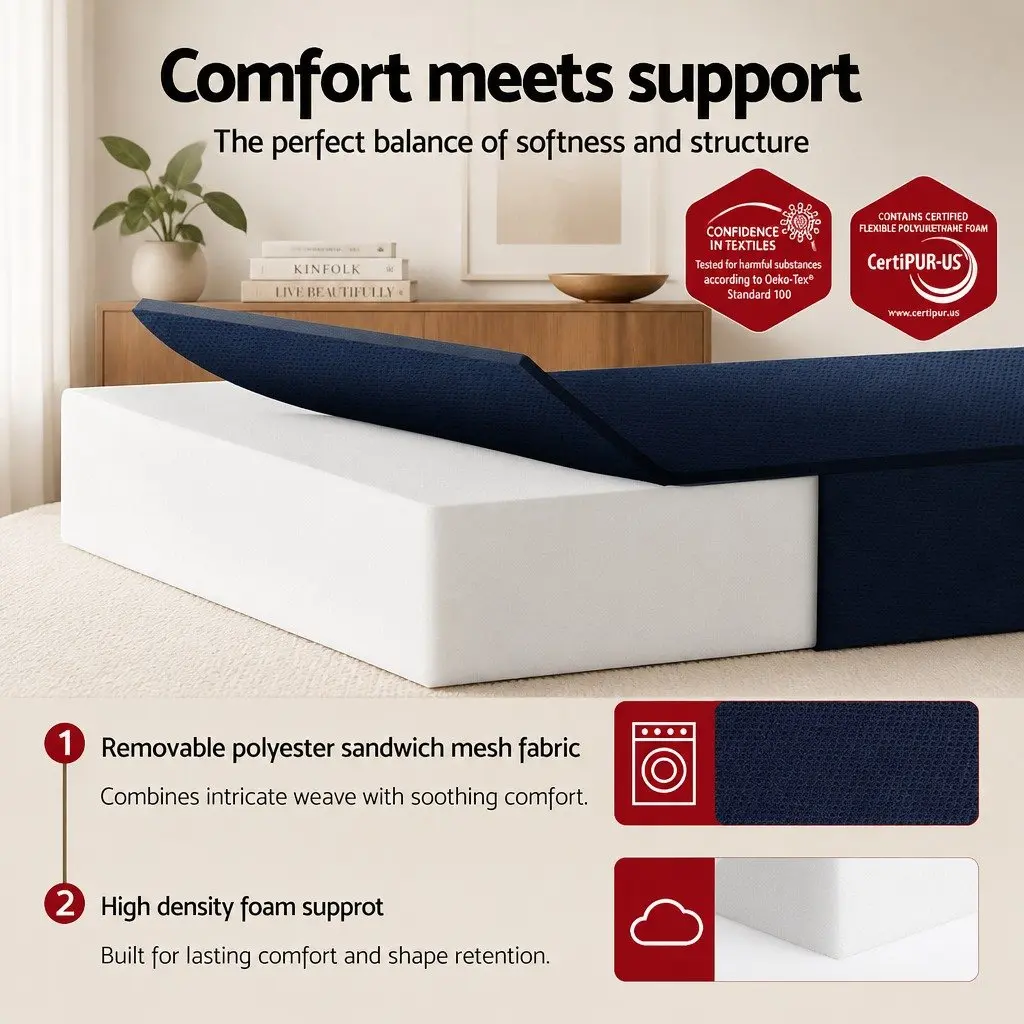 4-Fold Foldable Foam Mattress Blue