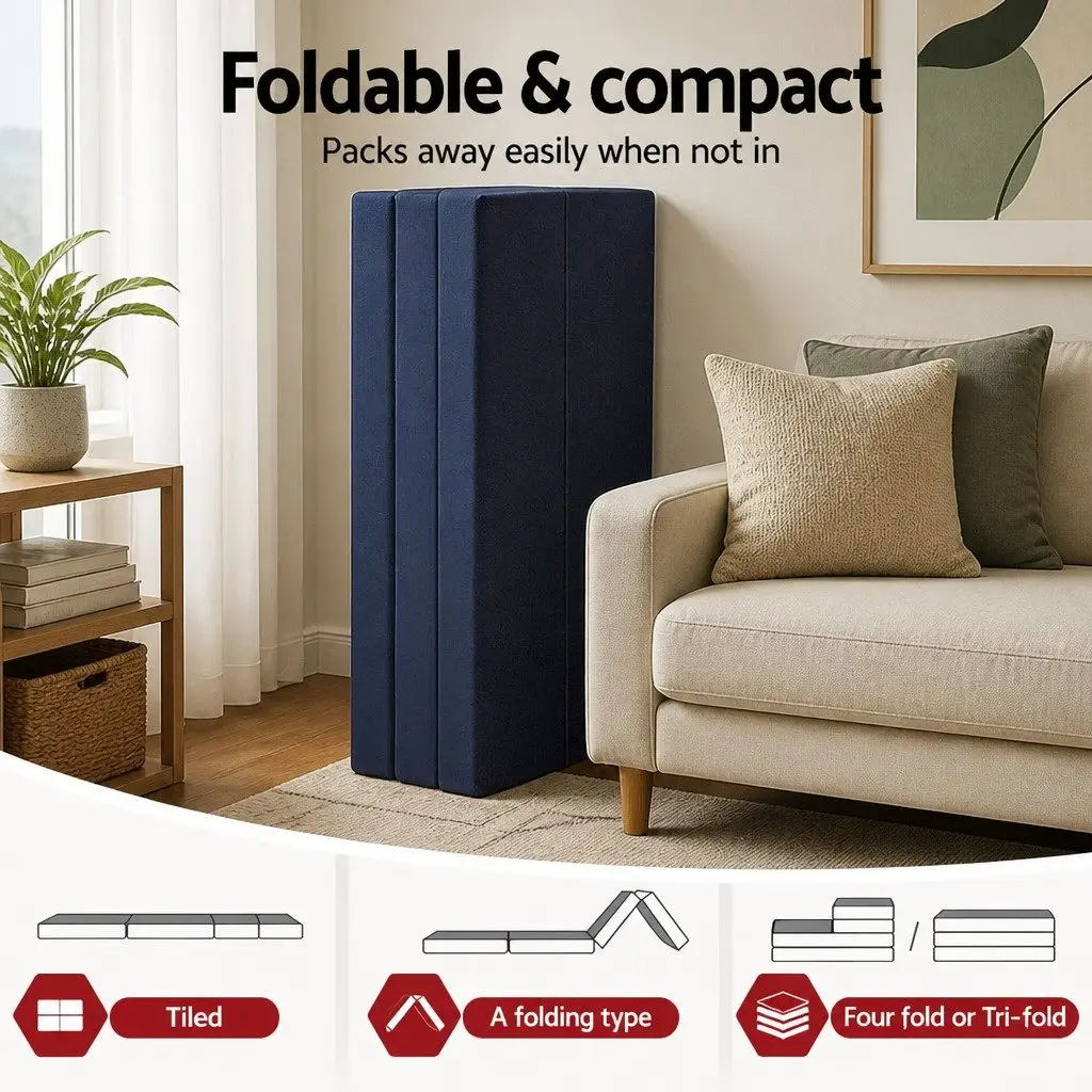 4-Fold Foldable Foam Mattress Blue