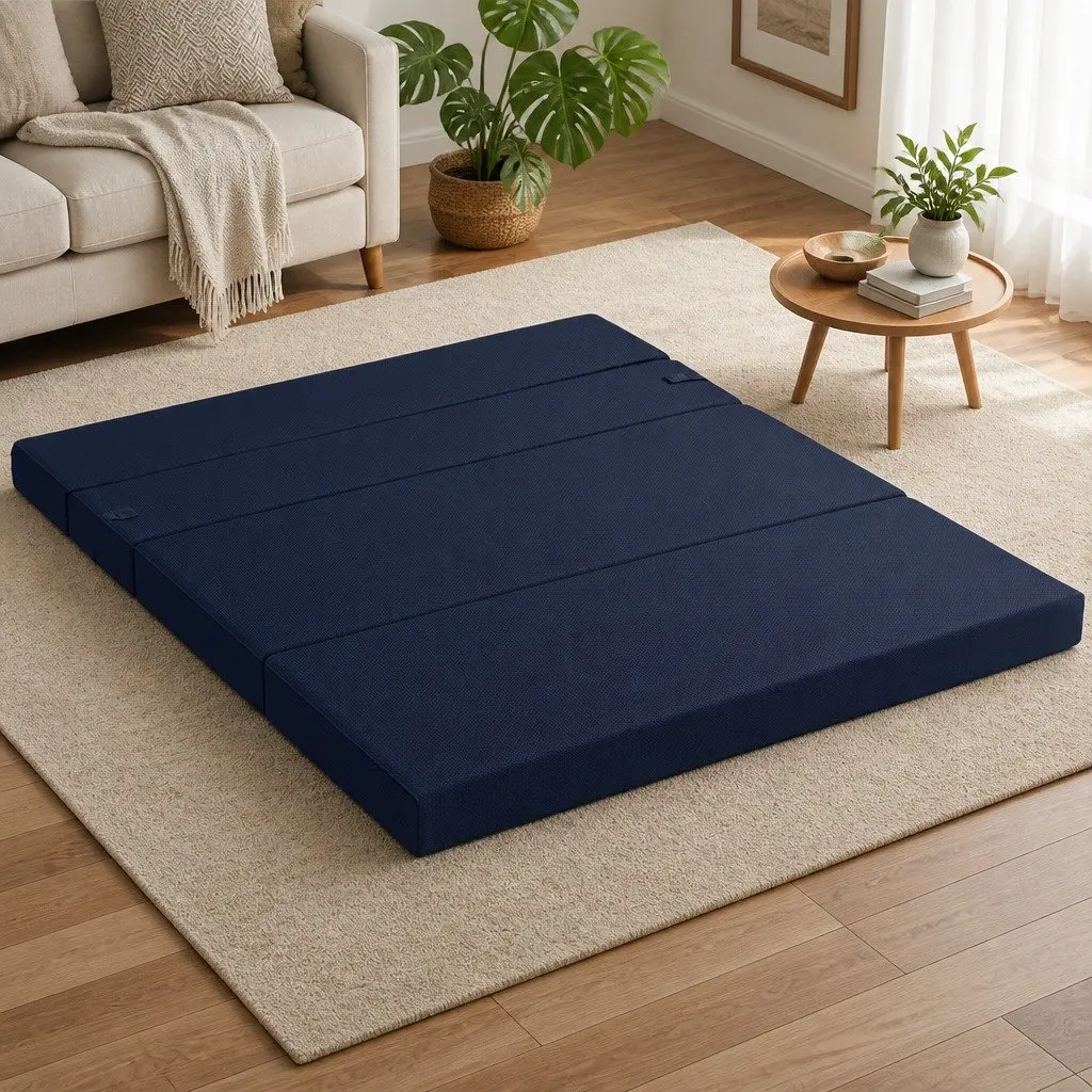 4-Fold Foldable Foam Mattress Blue