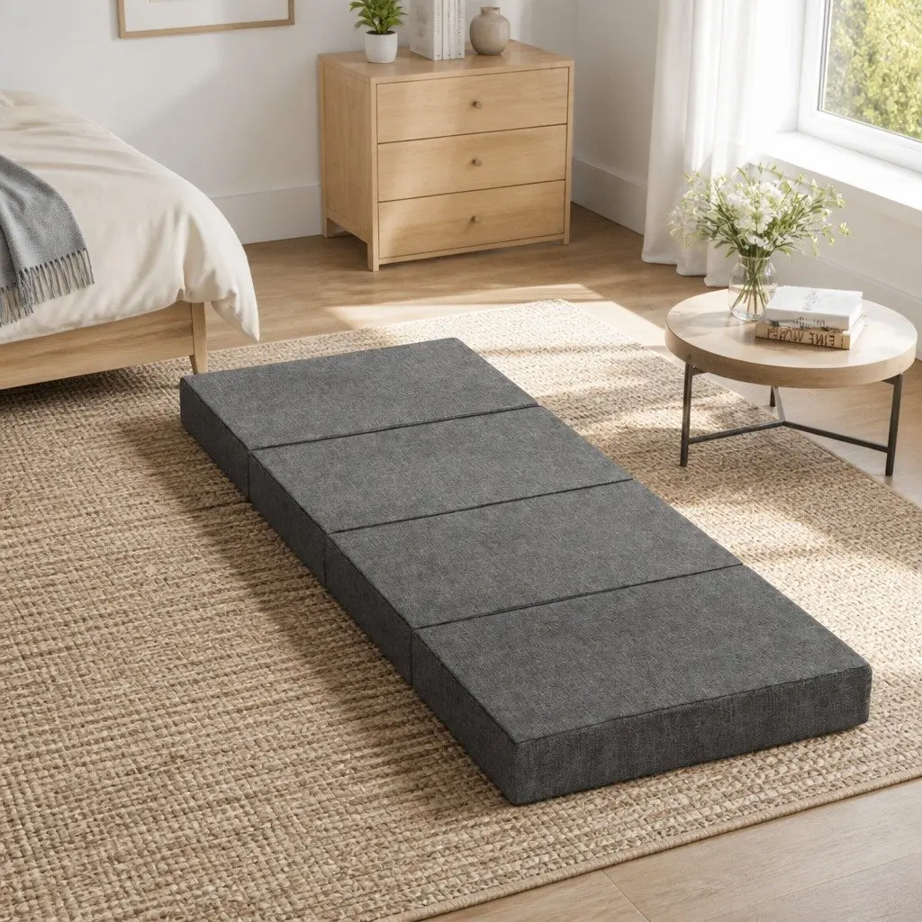 Foldable Foam Mattress Convertible Couch Grey Polyester 180cm x 70cm x 12cm