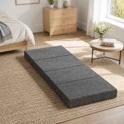 Cozy Foldable Foam Mattress Single Bed Couch in Grey