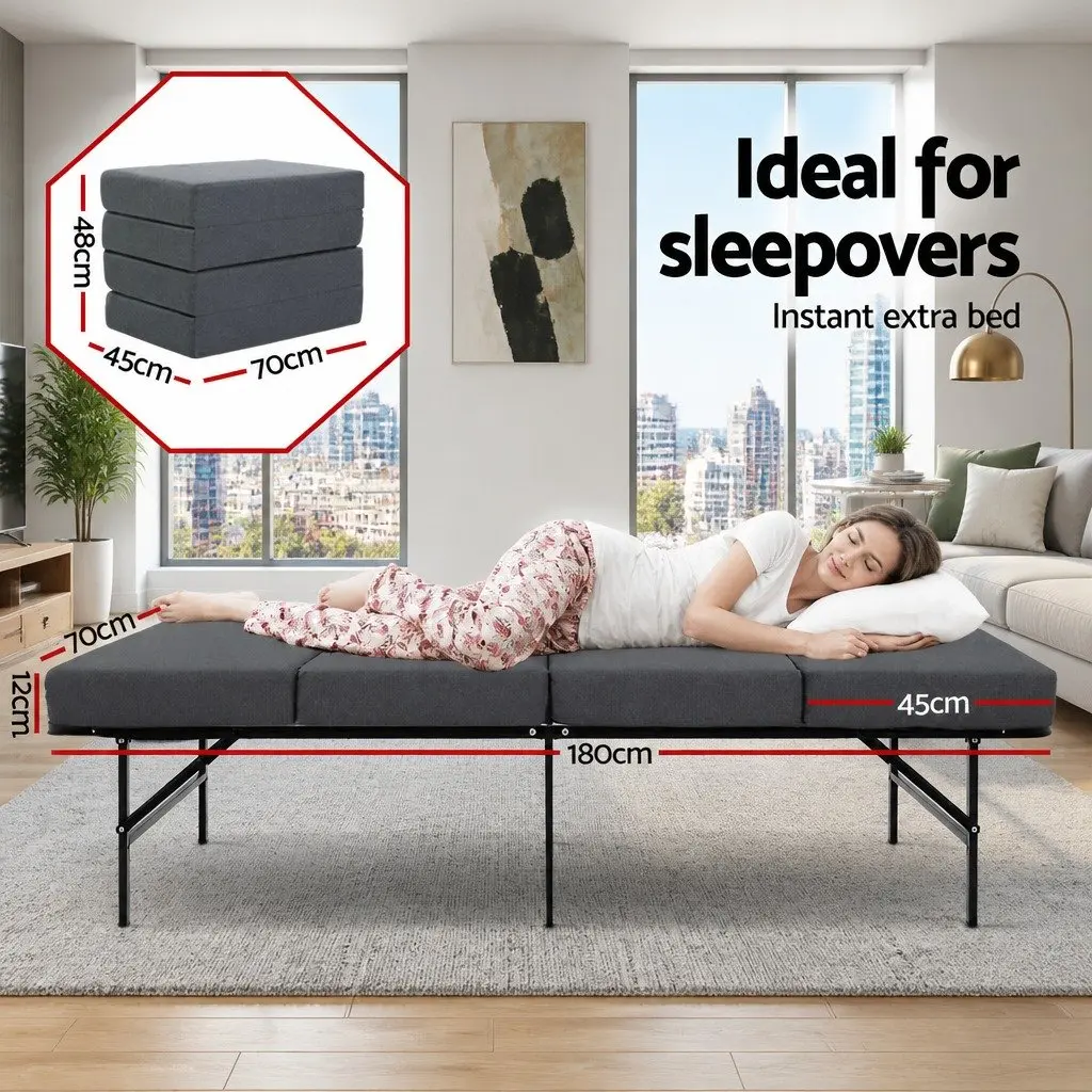 Foldable Foam Mattress Convertible Couch Grey Polyester 180cm x 70cm x 12cm