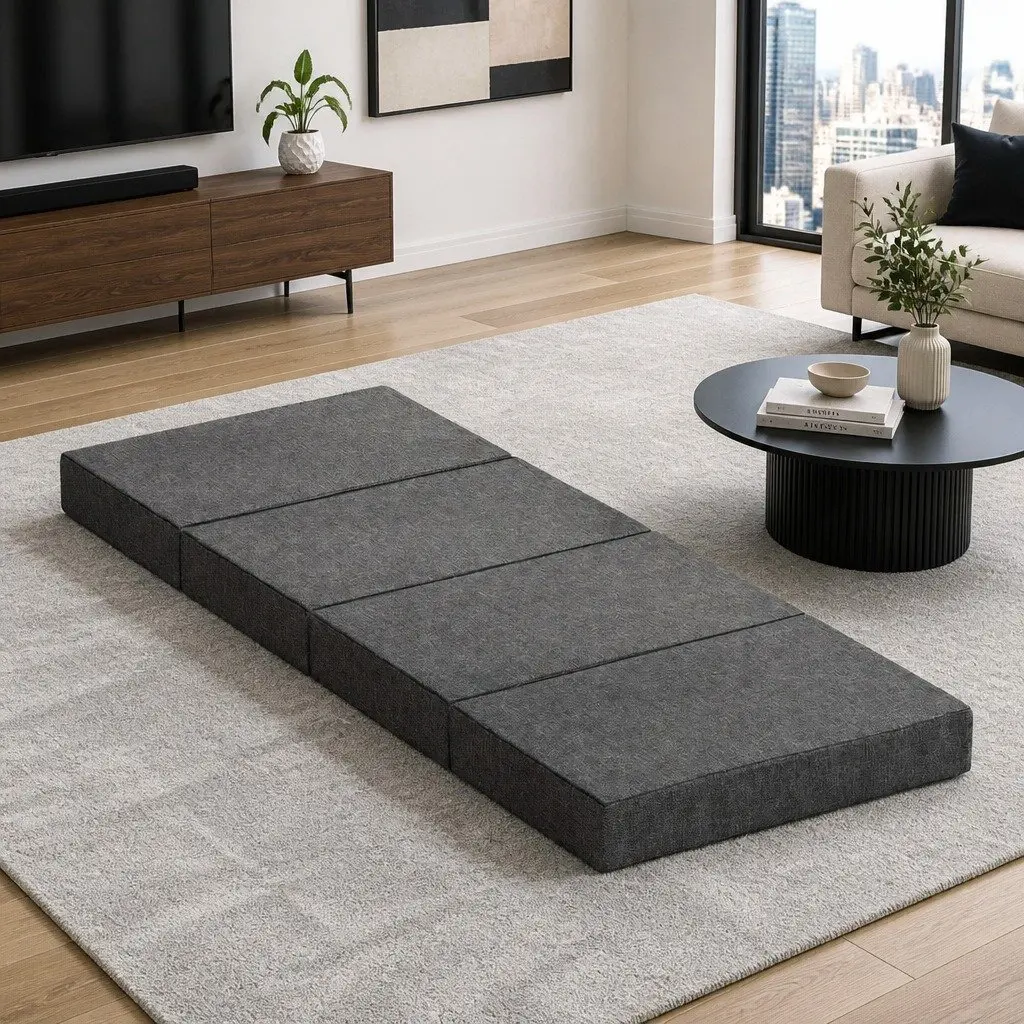 Foldable Foam Mattress Convertible Couch Grey Polyester 180cm x 70cm x 12cm