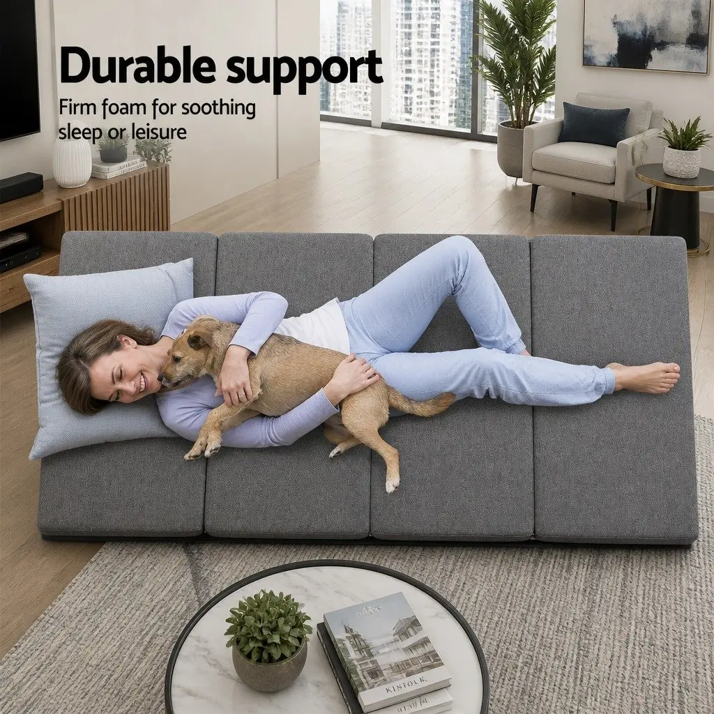 Foldable Foam Mattress Convertible Couch Grey Polyester 180cm x 70cm x 12cm