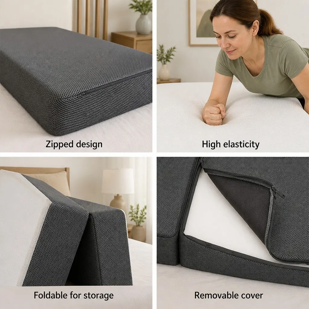 Single Folding Foam Mattress White Bamboo Fabric 190cm x 79cm Portable