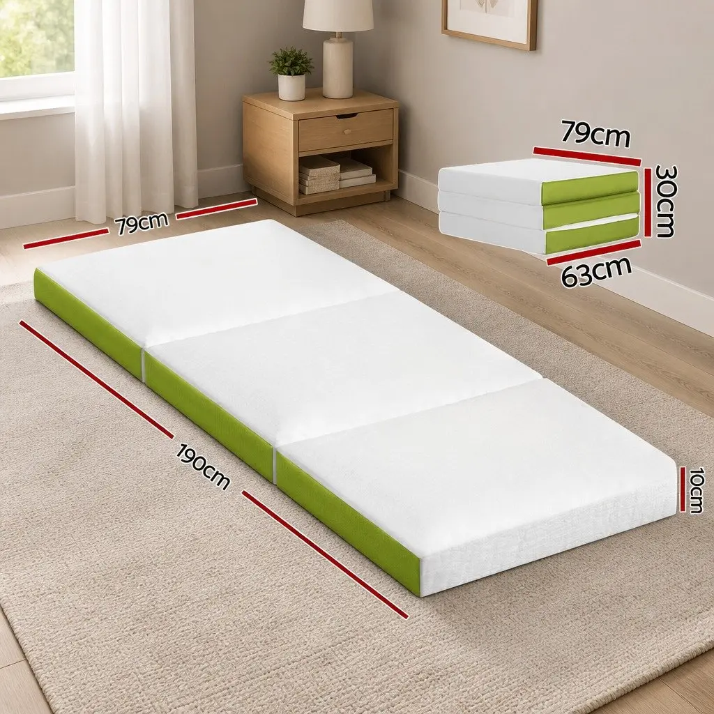 Foldable Foam Mattress Trifold Single Bed Chair Green White Portable Camping