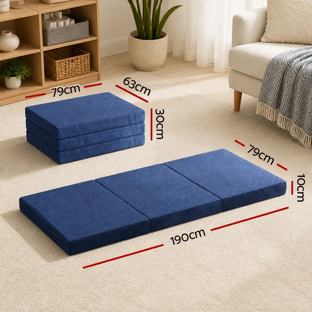Single Mattress Foldable Foam Blue Tri-Fold Sofa Chair