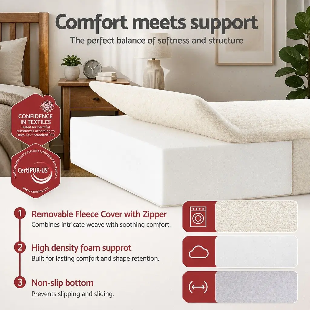 Foldable Foam Mattress 3-Fold Convertible Chair Bed Portable Single Sherpa Fleece 190cm L x 79cm W x 10cm H High-Density Foam