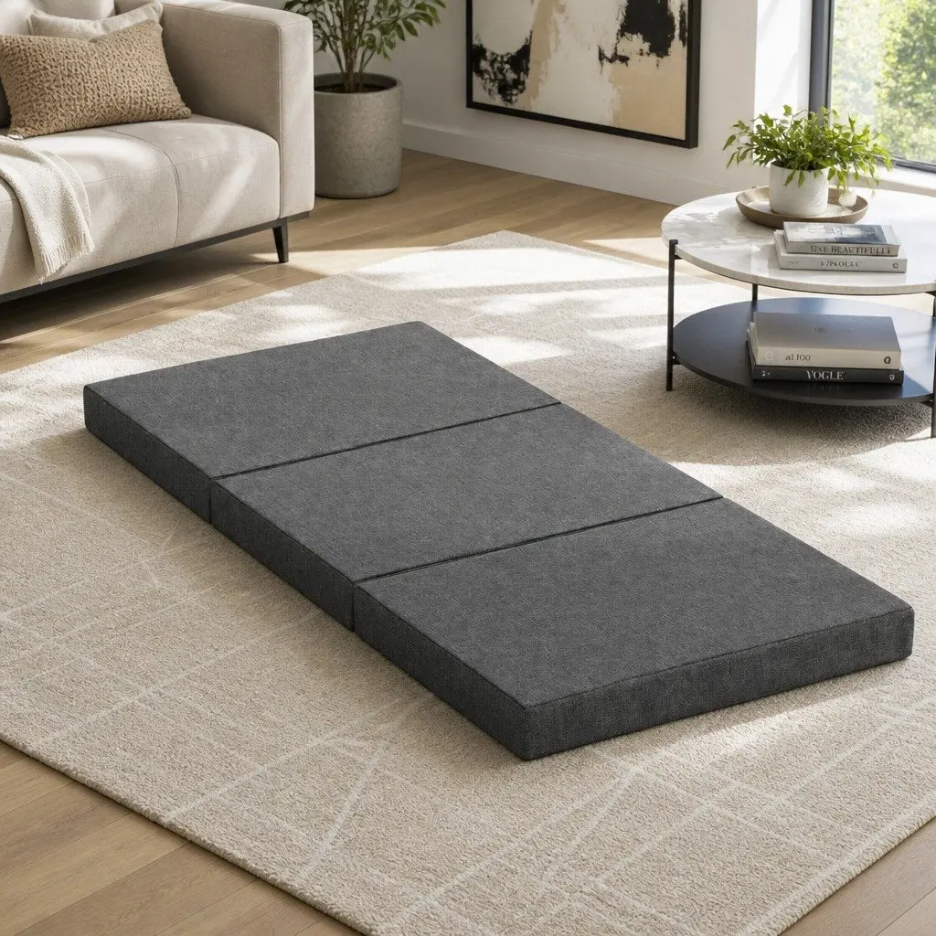 Foldable Foam Mattress Chair Sofa Grey Removable Washable Cover 190cm x 79cm x 10cm Polyester