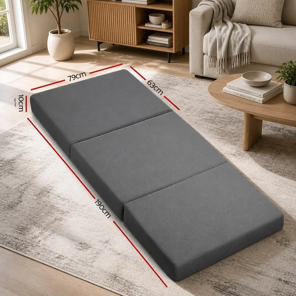 Foldable Foam Mattress Chair Sofa Grey Removable Washable Cover 190cm x 79cm x 10cm Polyester