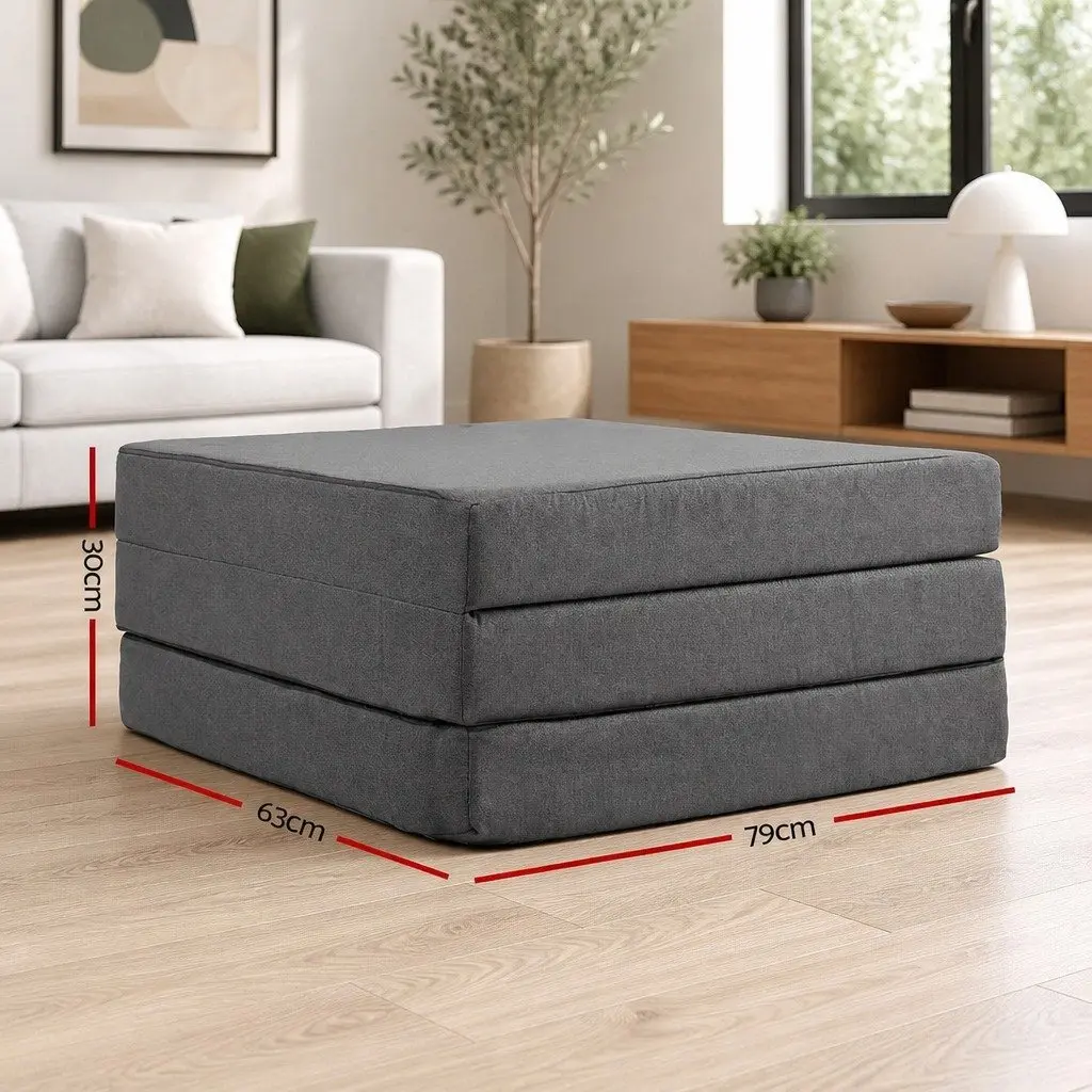 Foldable Foam Mattress Chair Sofa Grey Removable Washable Cover 190cm x 79cm x 10cm Polyester