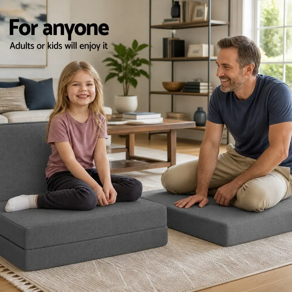 Foldable Foam Mattress Chair Sofa Grey Removable Washable Cover 190cm x 79cm x 10cm Polyester