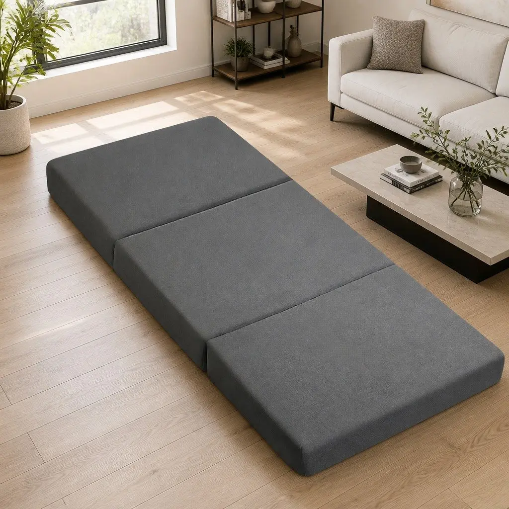Foldable Foam Mattress Chair Sofa Grey Removable Washable Cover 190cm x 79cm x 10cm Polyester
