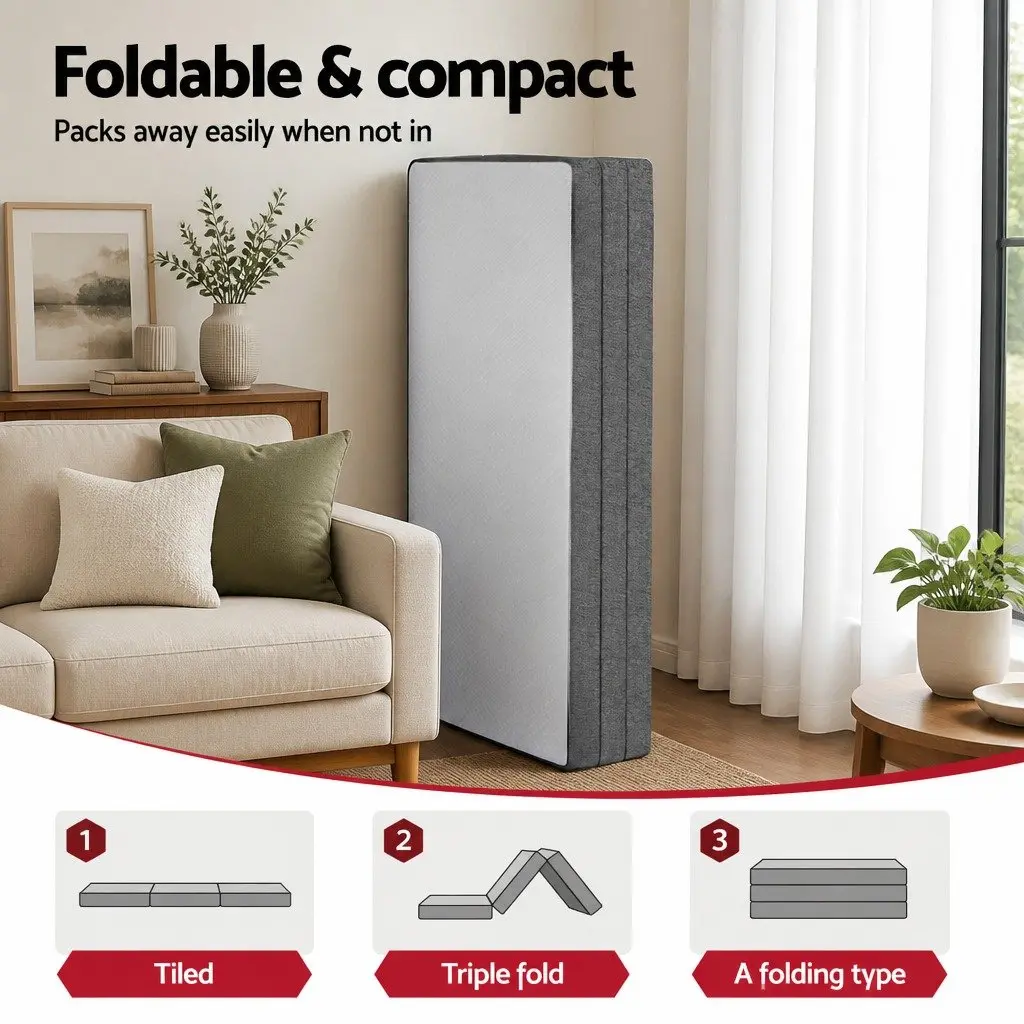 Foldable Queen Mattress 3-Fold Memory Foam Sofa Bed Chair Convertible Compact
