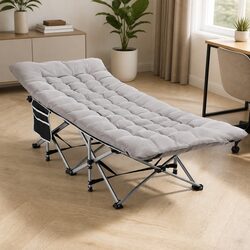 Comfortable Grey Folding Bed with Mattress 185cm