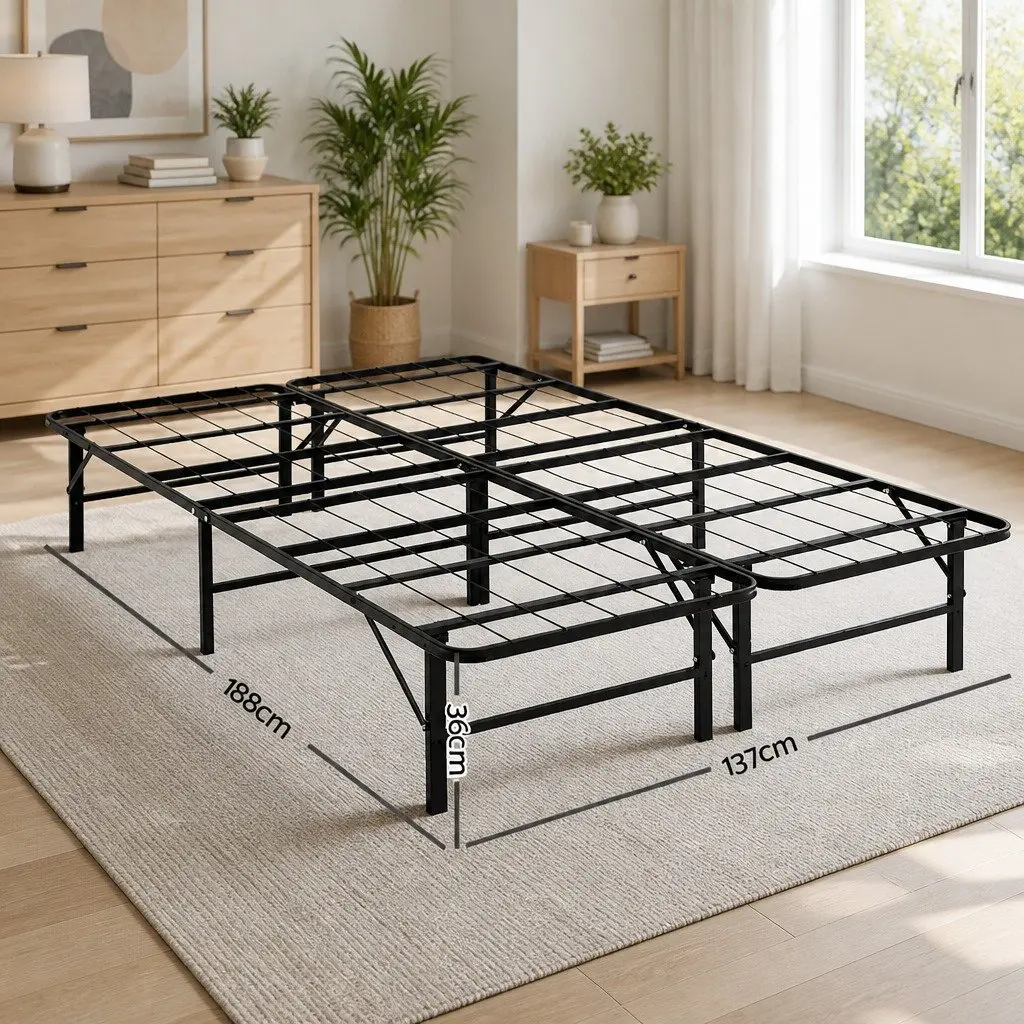 Double Folding Bed Frame with Storage Space, Black