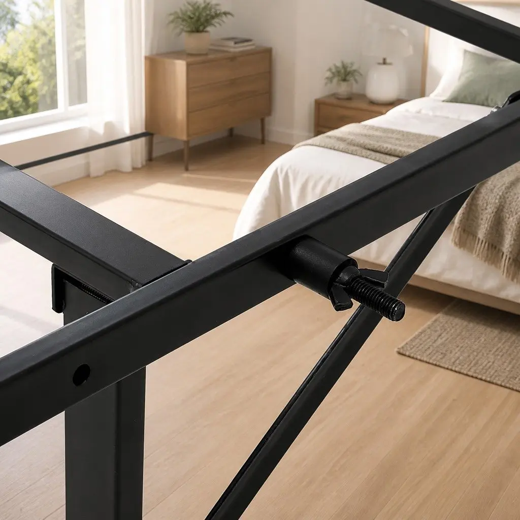 Double Folding Bed Frame with Storage Space, Black