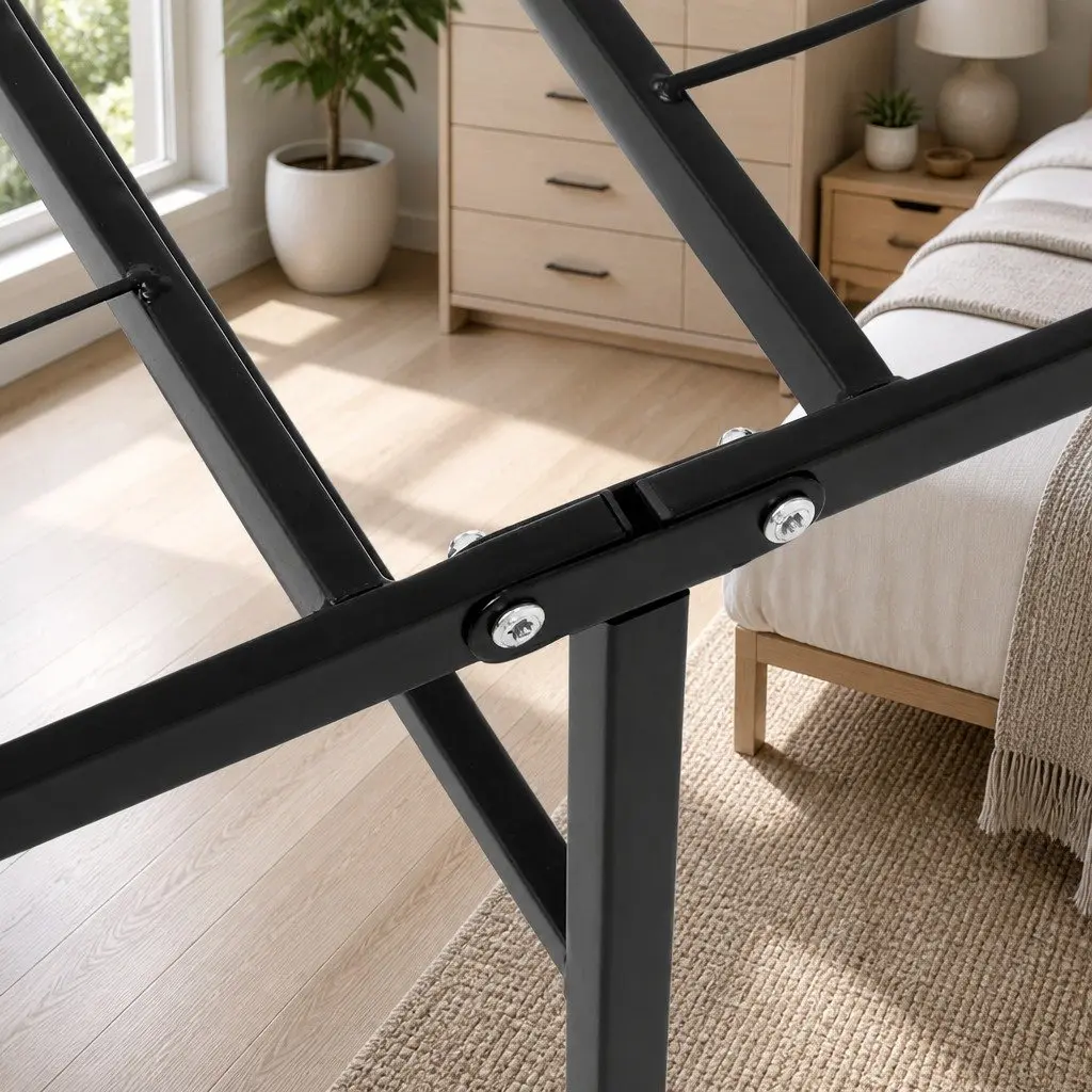 Double Folding Bed Frame with Storage Space, Black