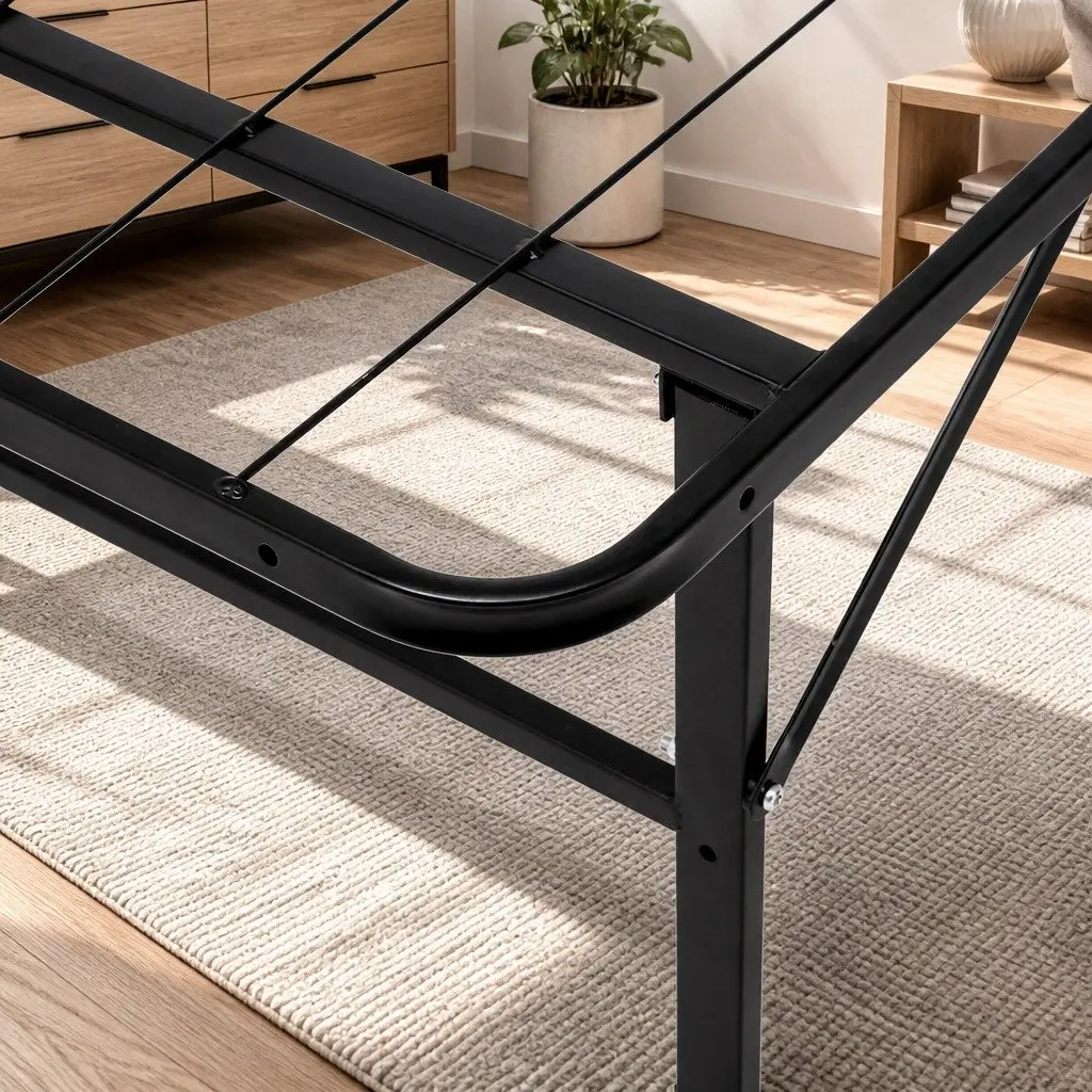 Double Folding Bed Frame with Storage Space, Black