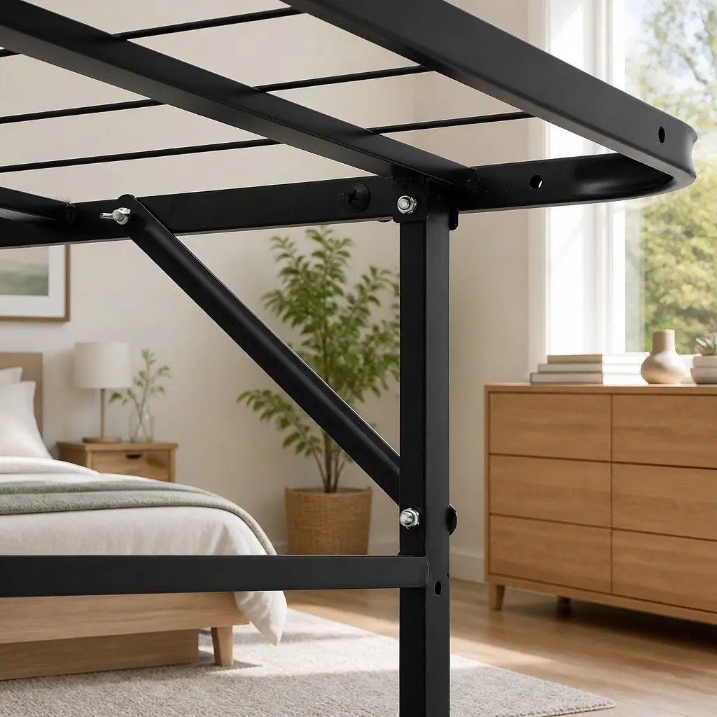 Double Folding Bed Frame with Storage Space, Black