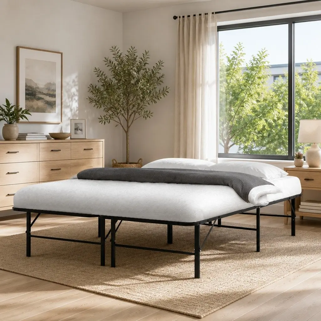 Double Folding Bed Frame with Storage Space, Black