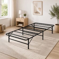 Comfortable Folding Bed Frame Metal Base King Single Black
