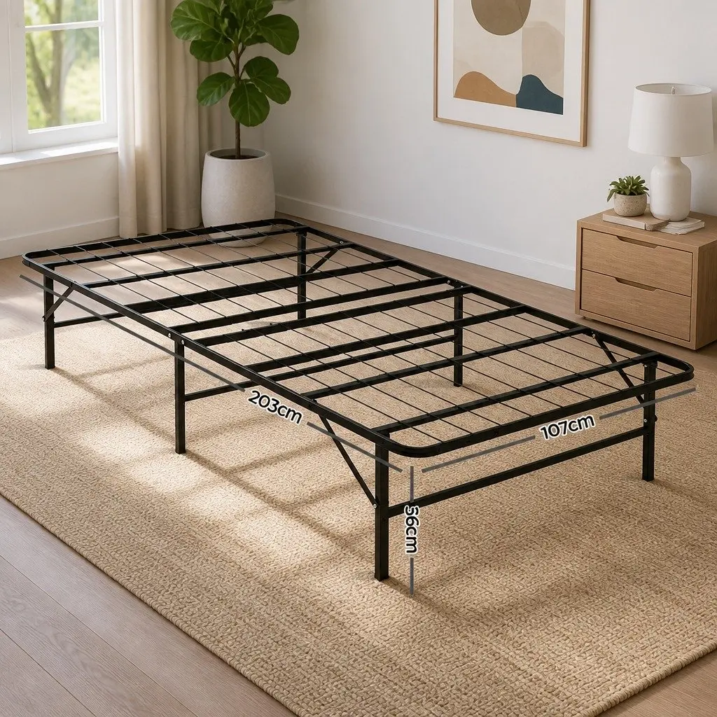 Folding Bed Frame Metal Base King Single Black Storage Foldable Platform