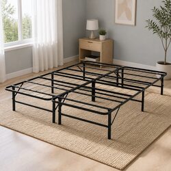 Queen Size Folding Bed Frame with Metal Base in Black