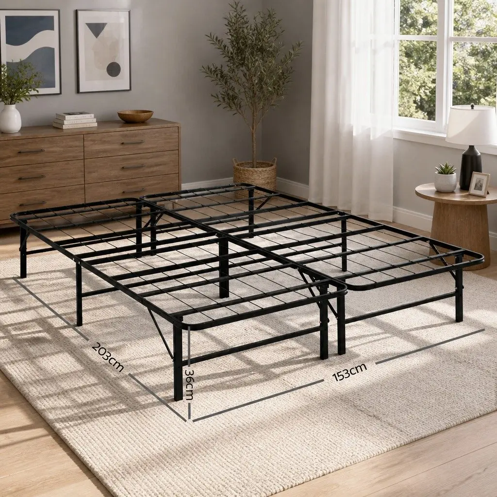 Queen Size Folding Bed Frame with Metal Base in Black