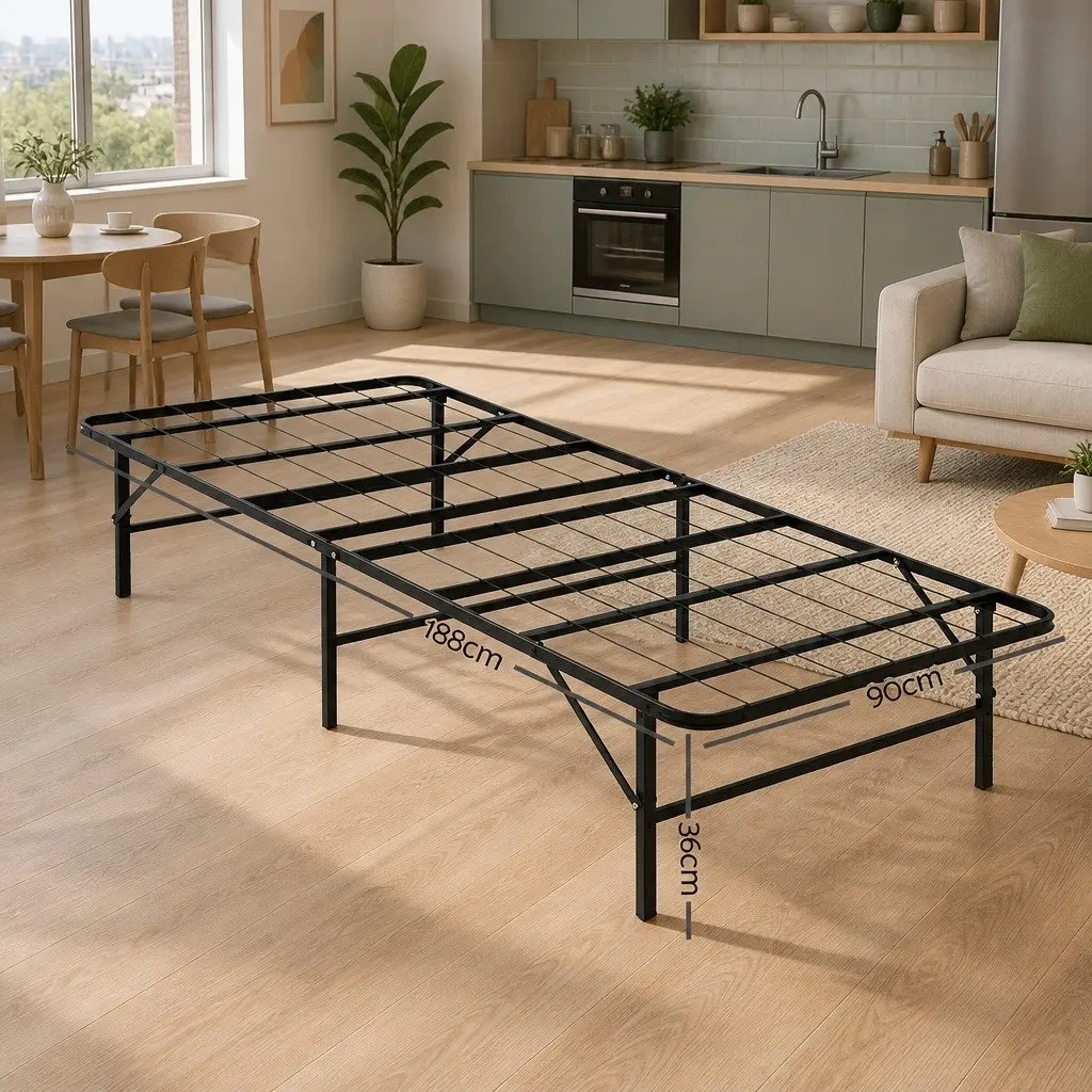 Single Folding Bed Frame with Storage in Black