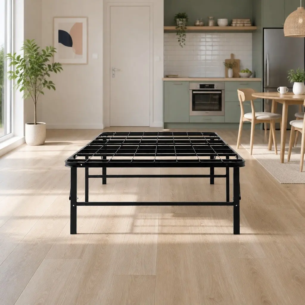 Single Folding Bed Frame with Storage in Black