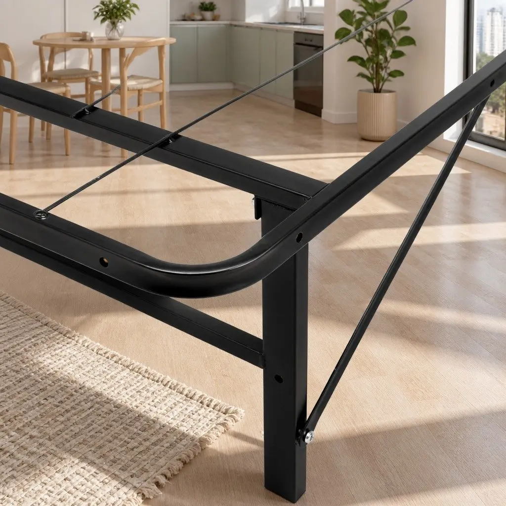 Single Folding Bed Frame with Storage in Black