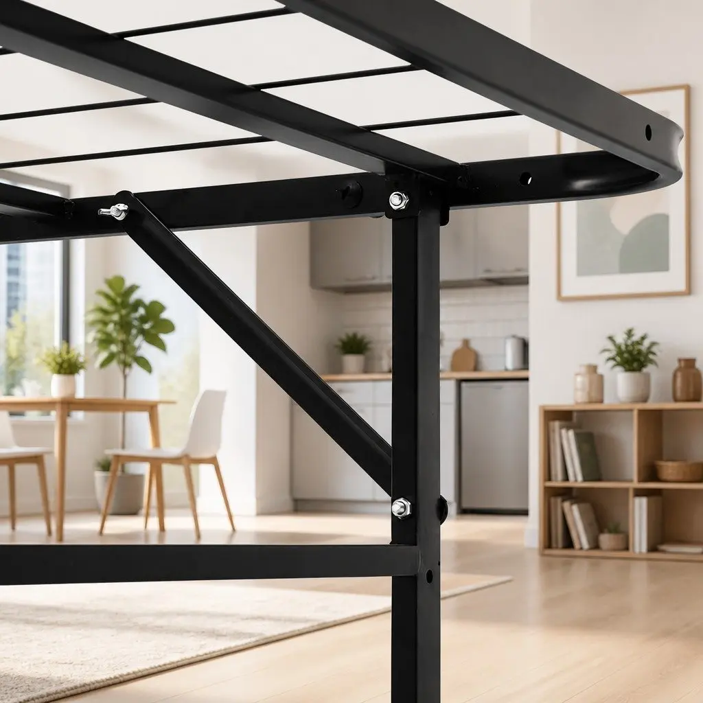 Single Folding Bed Frame with Storage in Black