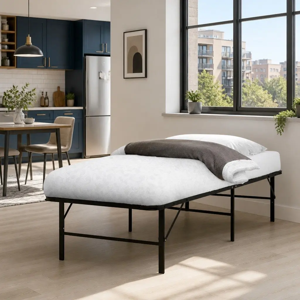 Single Folding Bed Frame with Storage in Black