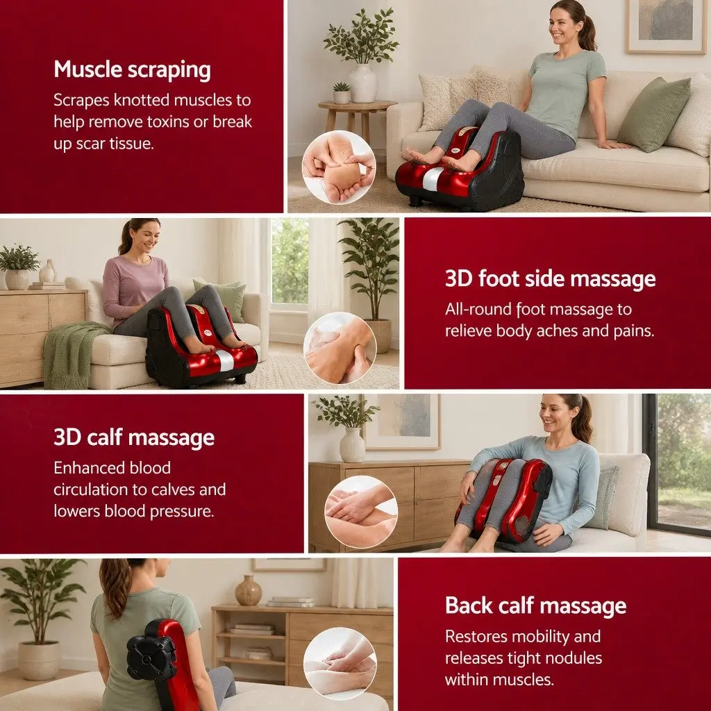 Foot Massager Electric Shiatsu Kneading Roller Red 47cm x 47cm x 44cm