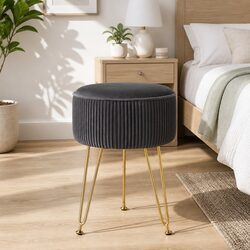 Elegant Round Velvet Ottoman with Metal Legs