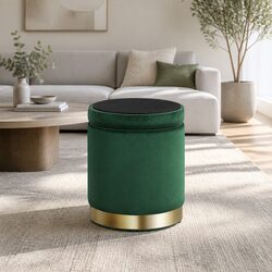 Round Velvet Green Tufted Ottoman Storage Foot Stool