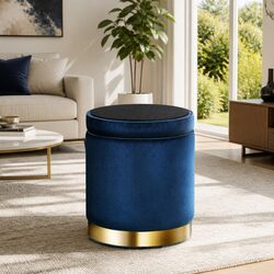 Navy Velvet Tufted Ottoman Storage Foot Stool