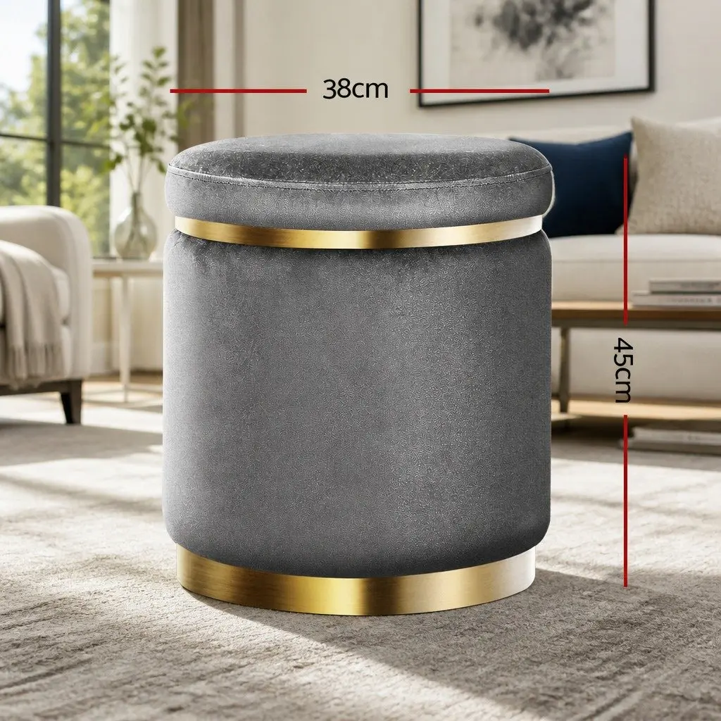 Charcoal Grey Velvet Round Ottoman Foot Stool