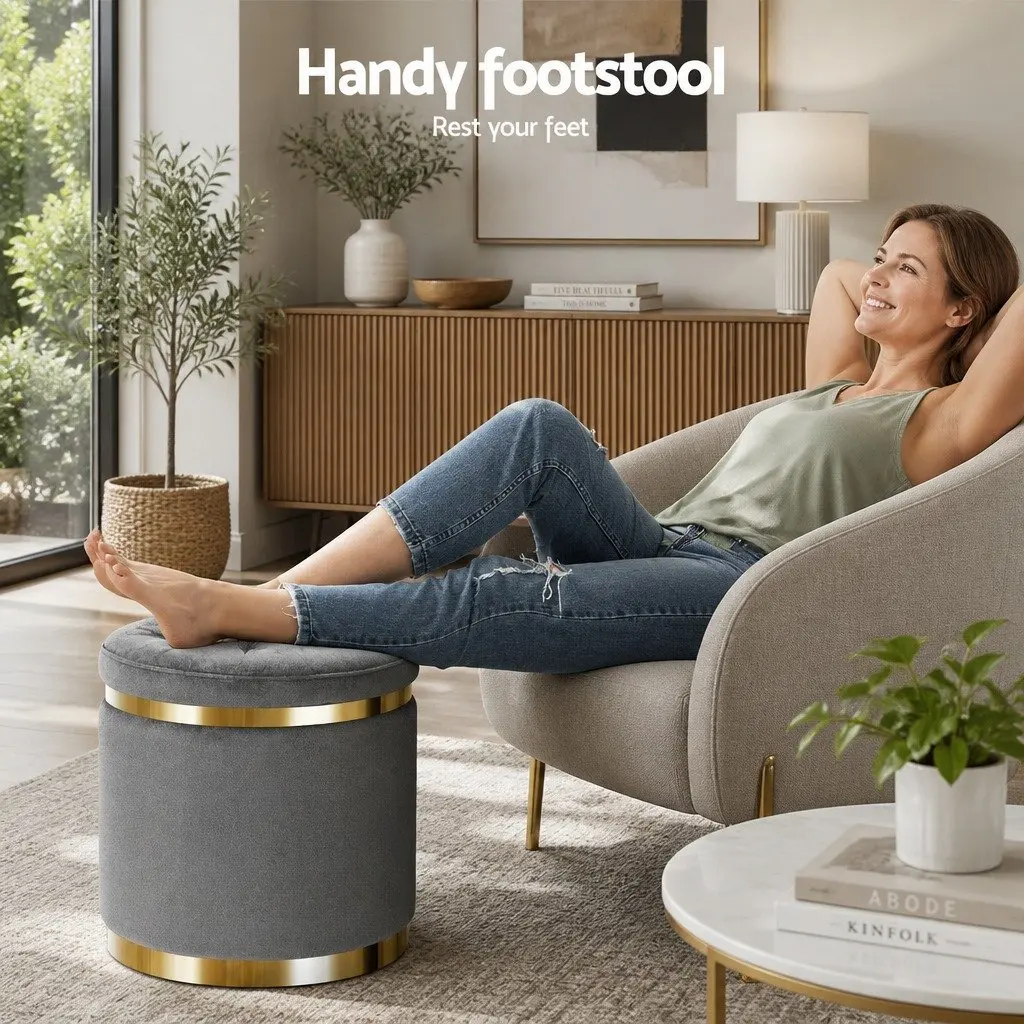 Charcoal Grey Velvet Round Ottoman Foot Stool