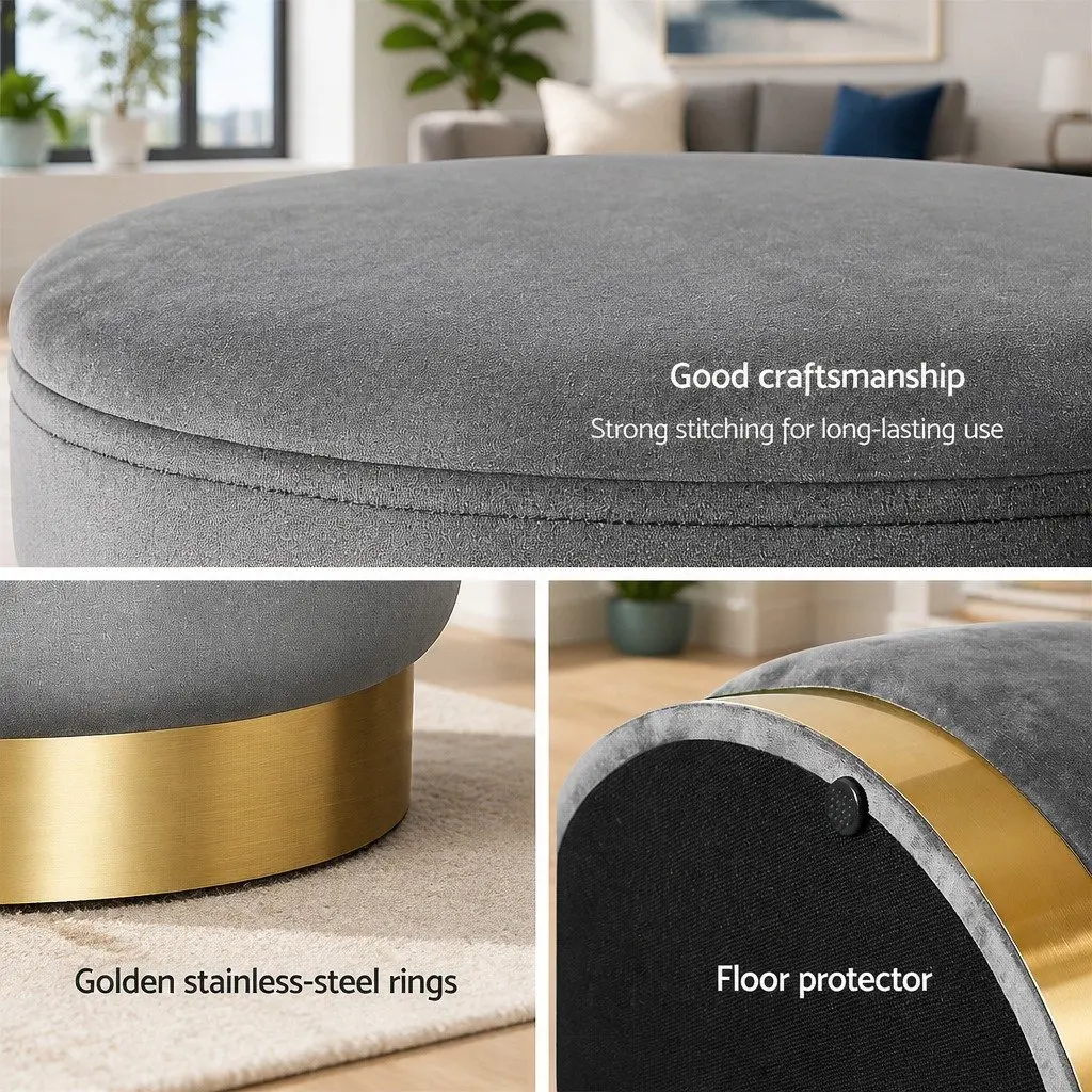 Charcoal Grey Velvet Round Ottoman Foot Stool